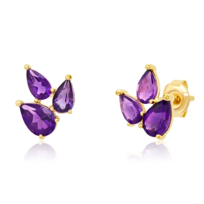 Paige Novick 14k Yellow Gold Cluster Pear Shape Gemstone Stud Earrings In Purple
