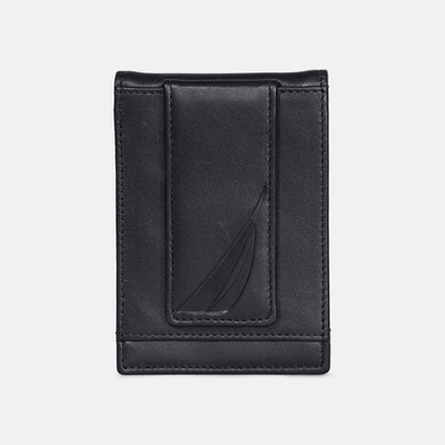 Nautica Mens Leather Front Pocket Wallet In Black