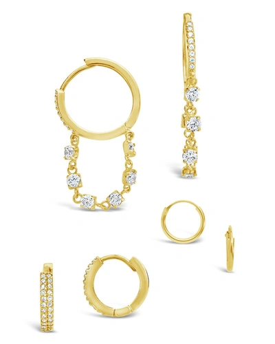 Sterling Forever 14k Gold Plated Brass Cz Dangle 10-19mm Hoop Earring