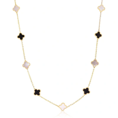 The Lovery Mini Mother Of Pearl And Onyx Clover Necklace In Purple