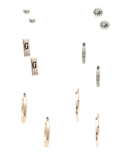 Guess Factory Mixed-metal Hoop And Stud Earrings Set In White