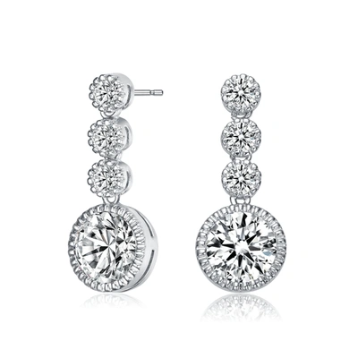 Genevive Sterling Silver Bezel Set Three Tier Drop Earrings In White