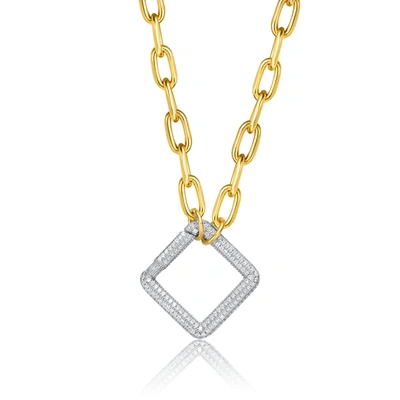 Genevive 14k Over Silver Cz Elegant Chain Glitterings Triangle Pendant In Gold