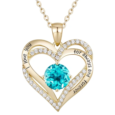 Rachel Glauber Ra 14k Gold Plated With Cubic Zirconia Double Heart Pendant In Blue