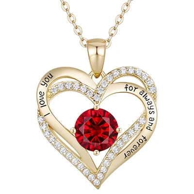 Rachel Glauber Ra 14k Gold Plated With Cubic Zirconia Double Heart Pendant In Red