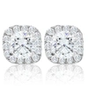 Pompeii3 2 1/4ct Cushion Halo Diamond Screw Back Studs 14k White Gold Enhanced Earrings In Silver