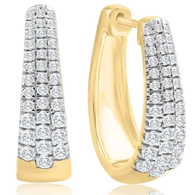 Pompeii3 1ct Diamond Tapered Oval Shape Hoops In 10k Yellow Gold Lab Grown 19mm Tall In Silver