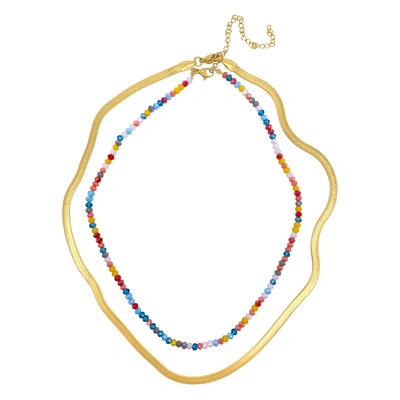 Adornia Rainbow Beaded Necklace And Herringbone Necklace Set Gold In White