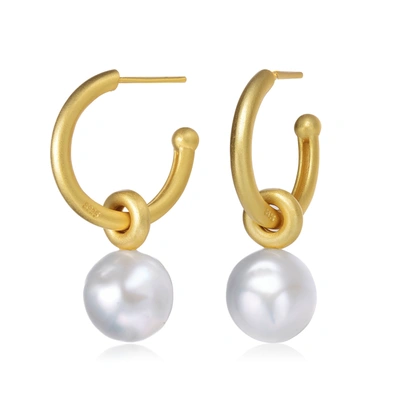 Genevive Sterling Silver Gold Plated Freshwater Pearl Hoop Earrings