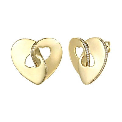 RACHEL GLAUBER RG LARGE 14K GOLD PLATED WITH DIAMOND CUBIC ZIRCONIA MODERN ABSTRACT FLOWER STUD EARRINGS