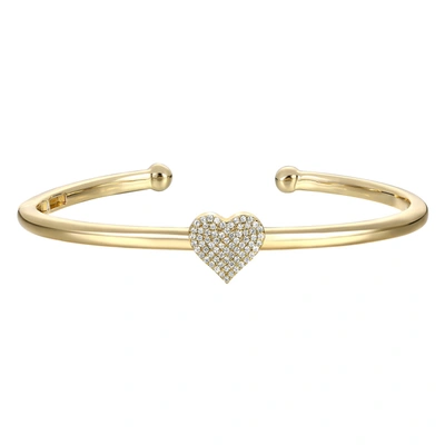 Rachel Glauber Rg 14k Gold Plated With Diamond Cubic Zirconia Heart Pave Open Cuff Bangle Bracelet In White