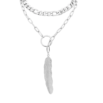 Adornia Stainless Steel Leaf Y Necklace In Silver
