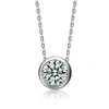 Rachel Glauber Rg White Gold Plated With Diamond Cubic Zirconia Round Solitaire Bezel Floating Pendant Necklace In Silver