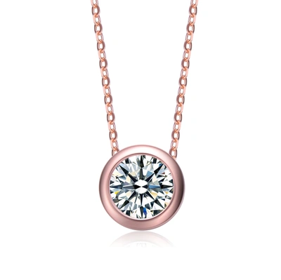 Rachel Glauber 18k Rose Gold Plated Cz Solitaire Pendant Necklace