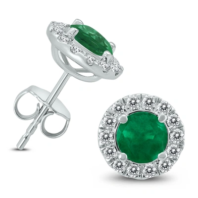 Monary Genuine 1 3/4 Carat Tw Natural Emerald And Real Diamond Halo Earrings In 14k White Gold In Silver