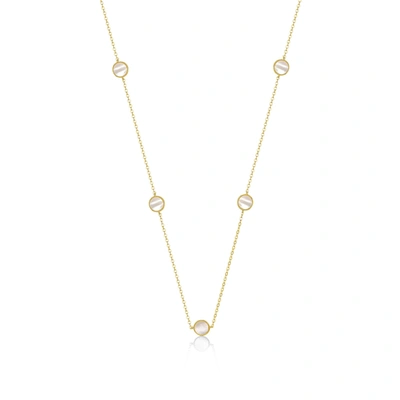 Rachel Glauber Rg 14k Gold Plated With Diamond Cubic Zirconia Halo Mariner Link Station Chain Necklace In White