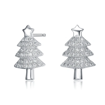 Genevive Sterling Silver Cubic Zirconia Pave Christmas Tree Earrings