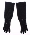 Dolce & Gabbana Black Lace Wool Lambskin Fur Elbow Gloves In Black