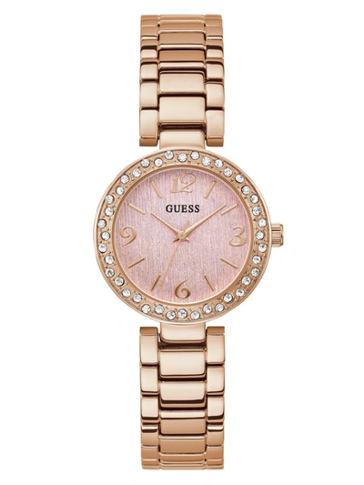 Guess Factory Rhinestone Rose Gold-tone Analog Watch In Beige