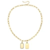 Rachel Glauber 14k Gold Plated With Clear Cubic Zirconia Double Dog Tag Pendant Cable Chain Adjustable Necklace In White