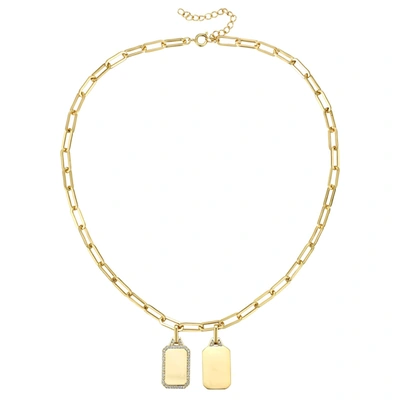 Rachel Glauber 14k Plated Cz Double Dog Tag Necklace In Gold