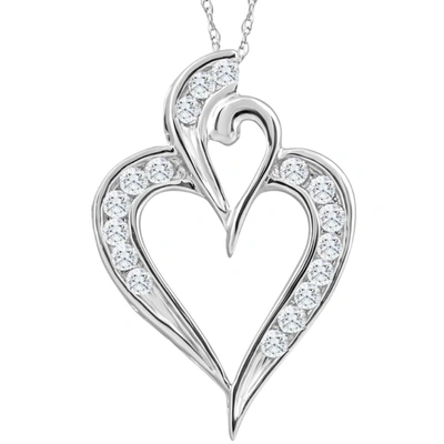 Pompeii3 10k White Gold 1/2ct Tw Real Diamond Heart Pendant Necklace 1" Tall In Silver