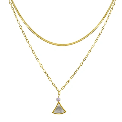 ADORNIA LAYERED MIXED CHAIN GINKO LEAF NECKLACE GOLD