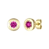 RACHEL GLAUBER RG 14K GOLD PLATED WITH RUBY CUBIC ZIRCONIA ROUND SOLITAIRE BEZEL STUD EARRINGS