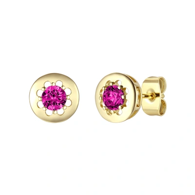 Rachel Glauber Rg 14k Gold Plated With Ruby Cubic Zirconia Round Solitaire Bezel Stud Earrings