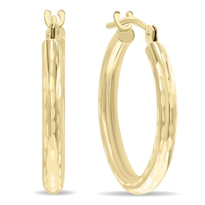 Monary 14k Yellow Gold Shiny Diamond Cut Engraved Hoop Earrings (18mm)