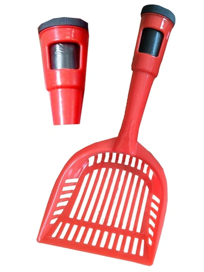 Pet Life Poopin-scoopin Dog And Cat Pooper Scooper Litter Shovel With Built-in Waste Bag Handle Holster In Red