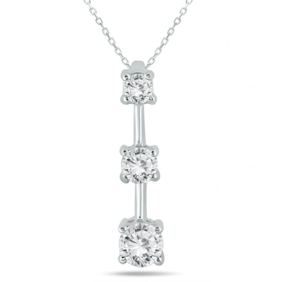 Monary 1 Carat Tw Three Stone Diamond Pendant In 14k White Gold In Silver