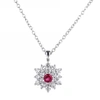 Ballstudz Silver Tone Cubic Zirconia Flower Pendant Necklace In Red