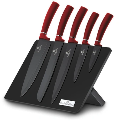 Berlinger Haus 6-piece Knife Set W/ Magnetic Holder Burgundy Collection In Red