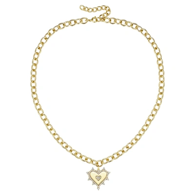 Rachel Glauber Rg 14k Gold Plated With Diamond Cubic Zirconia Sunshine Heart Pendant Curb Chain Adjustable Necklace In White