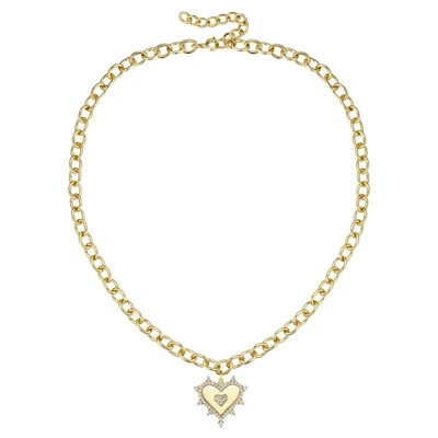Rachel Glauber Rg 14k Gold Plated With Diamond Cubic Zirconia Sunshine Heart Pendant Curb Chain Adjustable Necklace