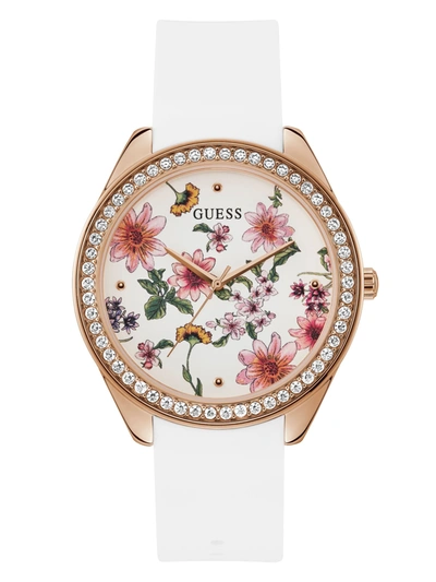 Guess Factory Floral And Rhinestone Analog Watch In Pink