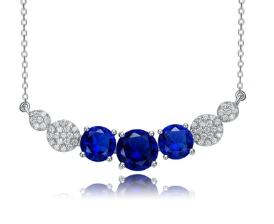 Genevive Sterling Silver With Blue Sapphire & Diamond Cubic Zirconia Chevron Pendant Necklace