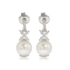 SUZY LEVIAN STERLING SILVER PEARL & WHITE SAPPHIRE FLORAL EARRINGS