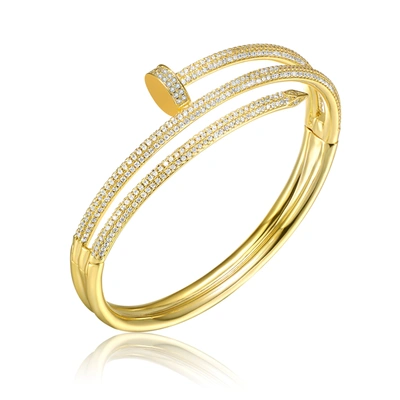 Rachel Glauber Ra Gold Plated Cubic Zirconia Bangle Bracelet In Gold-tone