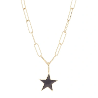 ADORNIA BLACK ENAMEL STAR PENDANT NECKLACE GOLD