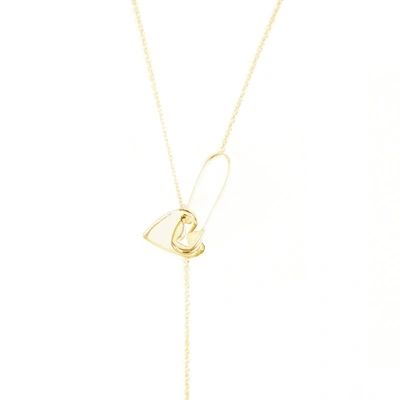 ADORNIA HEART SAFETY PIN LARIAT NECKLACE GOLD