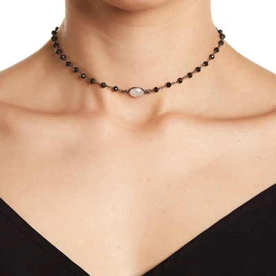 Adornia Sterling Silver Moonstone & Black Spinel Beaded Choker Necklace In Beige