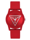 GUESS FACTORY SILVER-TONE AND RED SILICONE ANALOG WATCH