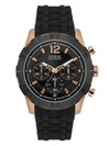 GUESS FACTORY BLACK AND ROSE GOLD-TONE SILICONE WATCH