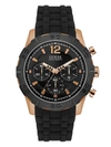 Guess Factory Black And Rose Gold-tone Silicone Watch