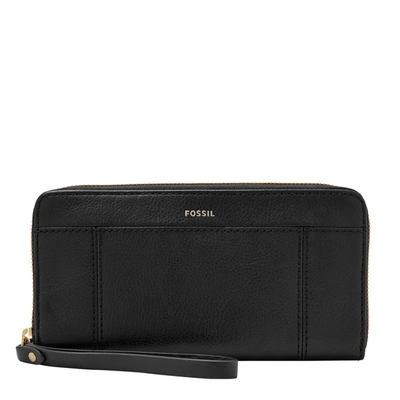 Fossil Women's Jori Leather Rfid Zip Clutch In Black