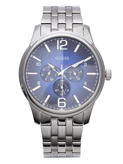 Guess Factory Silver-tone Multifunction Watch In Blue