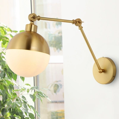 Jonathan Y Alba 8" 1-light Mid-century Modern Arm-adjustable Iron, Glass Led Sconce In Gold