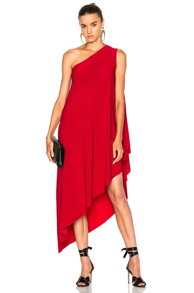 Norma Kamali 单肩弹力平纹针织罩裙 In Red